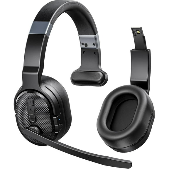 Bluetooth Headset, Trucker Bluetooth Headset with Noise Cancelling Microphone, 50H HD Talktime Wireless Headsets with Detachable Earpad, Single/Dual Mode All-Day Comfort for Driver/Office/Home