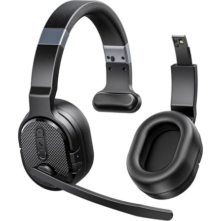 Bluetooth Headset, Trucker Bluetooth Headset with Noise Cancelling Microphone, 50H HD Talktime Wireless Headsets with Detachable Earpad, Single/Dual Mode All-Day Comfort for Driver/Office/Home