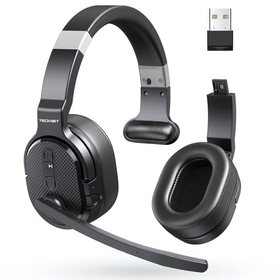 Bluetooth Headset,Trucker Bluetooth Headset with Noise Cancelling Microphone for Work Noise Cancelling,50H HD Talktime Wireless Headsets with Detachable Earpad