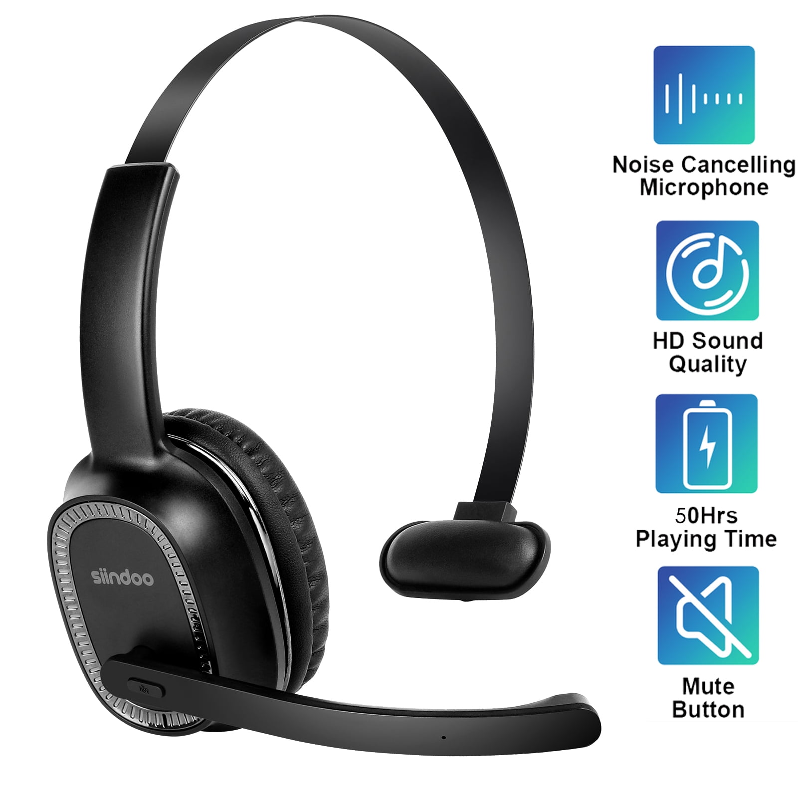 Bluetooth Headset Trucker Bluetooth Headset with Noise Canceling Microphone Long Working Time Wireless on Ear Headset for Computer Cell Phone Trucker Call Center Office Work Walmart