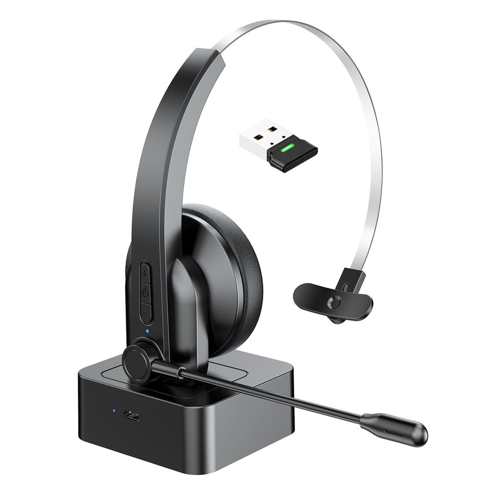 Bluetooth Headset, Trucker Wireless Headset with Noise Cancelling Microphone & Charging Base Mute Function Clear Sound for Cell Phones PC Laptop Home Office