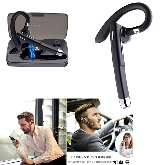 Bluetooth Headset V5.0 Honshoop Dual-Mic Noise Cancelling Bluetooth Earpiece Talking Compatible Cellphones Work for Business/Workout/Driving/Office