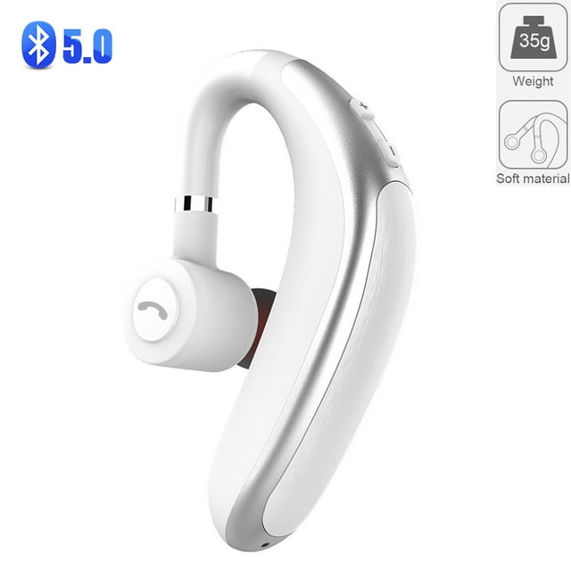 Bluetooth Headset V5.0 Wireless Bluetooth Earpiece, Fit Your Both Ear, Handsfree Headset with Noise Cancelling Mic, Compatible with iPhone and Android (White)
