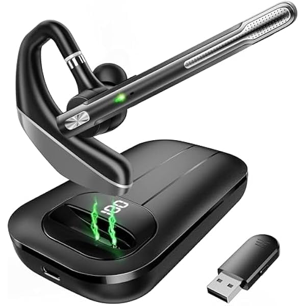 Bluetooth Headset V5.3, 96H Talktime, Wireless Earpiece with 1000mAh Charging Case, Bluetooth Headphones with Dual-Mic for Computer Cell Phones Trucker Home Office Work (Gray)
