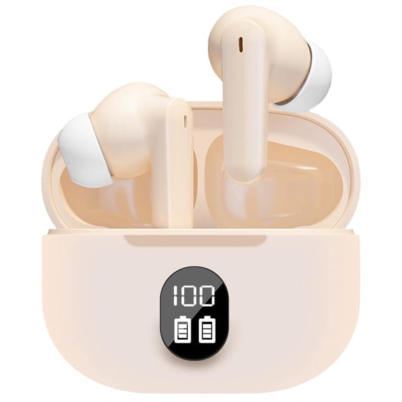 Bluetooth Headset V5.3, On-Ear Truly Wireless Headset with Built-in Microphone and Charging Case, Noise-Cancelling Talking Waterproof Headset with LED Battery Indicator,Skin Tone