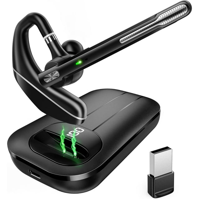 V5.3 Bluetooth Headset with 1000mAh Charging Case, Noise Canceling