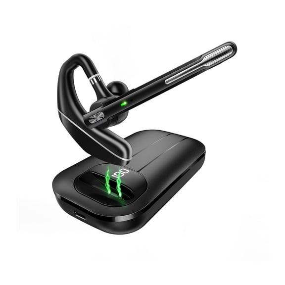 Bluetooth Headset V5.3, Wireless Earpiece with 1000mAh Charging Case, 96H Talktime, Hands Free Noise Canceling Headphones with Dual-Mic for Computer Cell Phones Trucker Home Work (Silver)