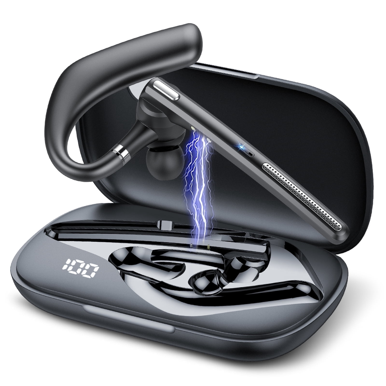 Bluetooth Headset V5.3, Wireless Earpiece with 500mAh Charging Case Hand-Free Headphones Noise Canceling Mic for Office/Driving/Business