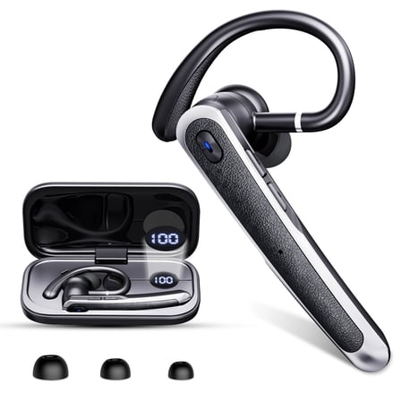 Bluetooth Headset V5.4, Wireless Bluetooth Earpiece, 65H Talk Time with LED Charging Case, Hands Free Noise Canceling Headphones, Wireless Headset with Mute Button for Cell Phones/Trucker/Home/Office
