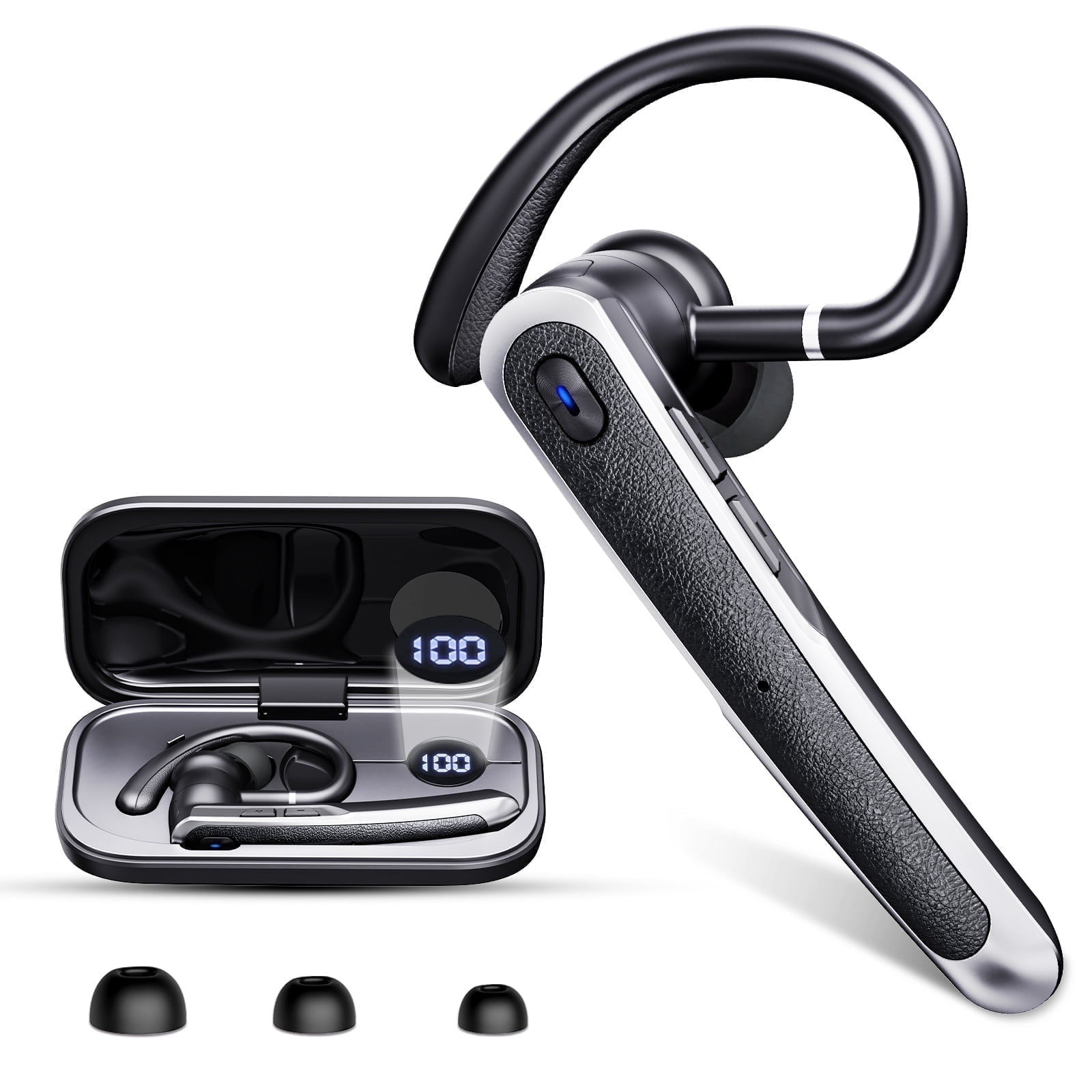 MANKIW Bluetooth Headset V5.3 mit Dual-Mikrofon und ENC, 12 Std. Sprechzeit, In-Ear Freisprechgerät mit Ladecase für Auto, Büro, Android, iPhone, Laptop
