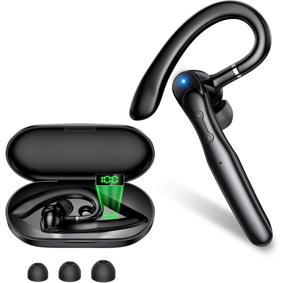 Bluetooth Headset V5.4 Wireless Earpiece with 500mAh Display Charging Case 120H Talktime,Noise Canceling Headphones with Dual-Mic for iOS Android Computer/Trucker/Home/Office/Work