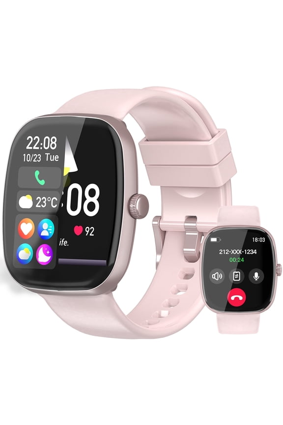 Smart Watch Fits for iPhone and Android, 1.85-inch HD Fitness Tracker with Bluetooth Call Function, 120+ Sport Modes, IP68 Waterproof, Pink