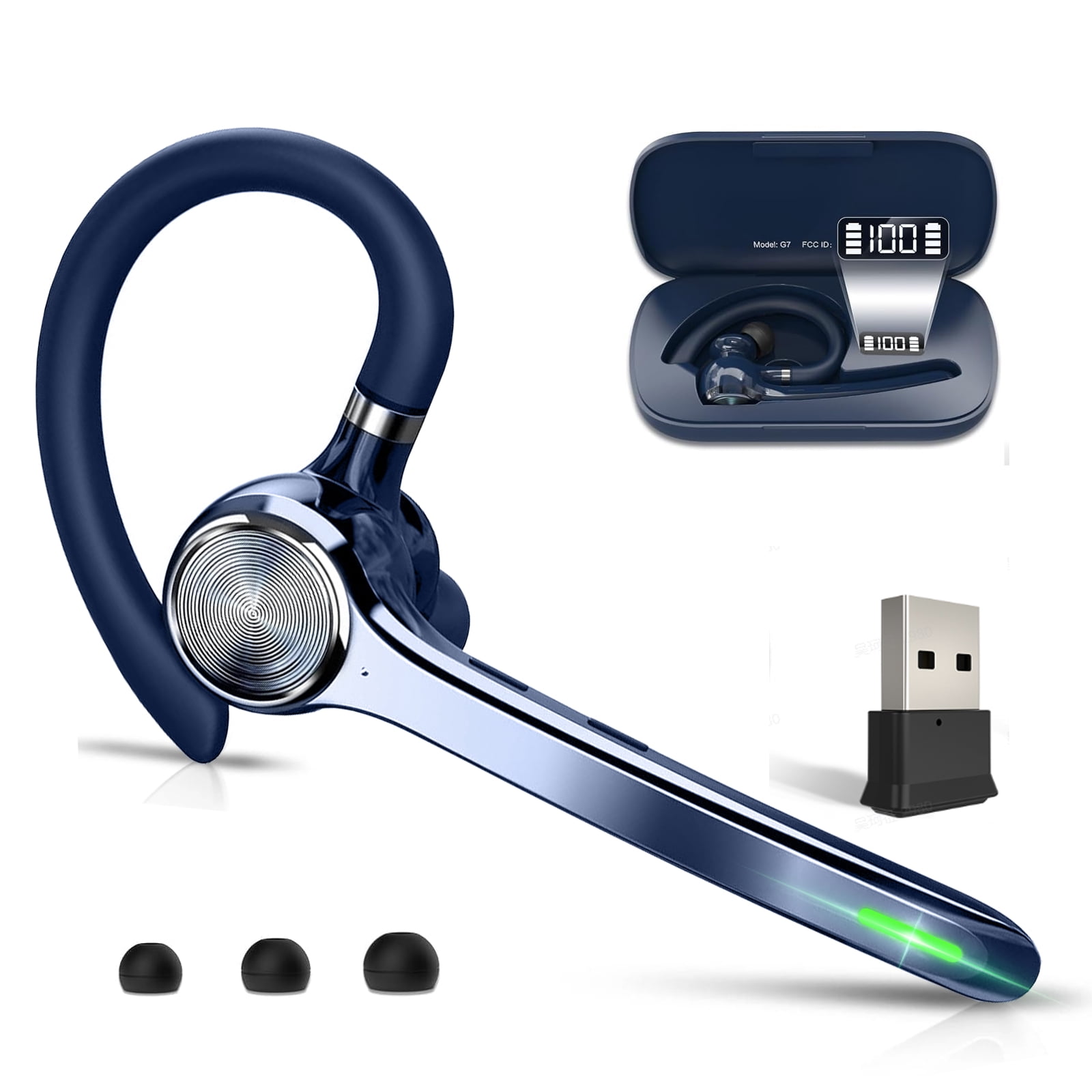 Bluetooth Headset, Wireless Bluetooth Earpiece with 500mAh Charging Case 72Hrs Talking Time, Built-in Mic for iOS Android Cell Phones, Wireless Headset V5.4 Hand-Free Headphones for Trucker/Office