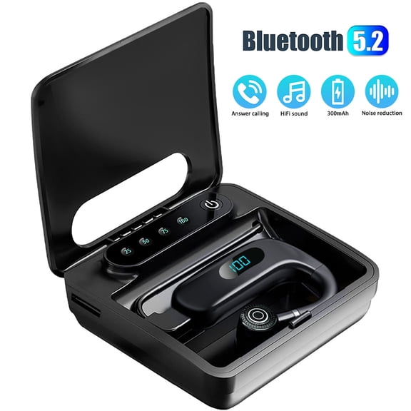 Bluetooth Headset, Wireless Bluetooth Earpiece V5.2 Hands-Free Earphones with Built-in Mic for Driving/Business/Office, Compatible with iPhone and Android (With Charging Case)