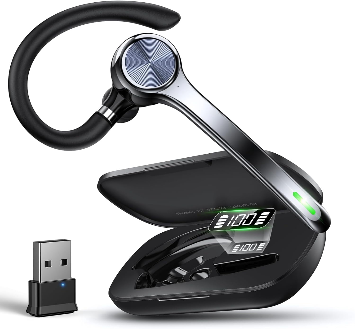 Bluetooth Headset, Wireless Earpiece with Upgrade Noise Canceling Mic,500mAh Charging Case Support 72H Talking Time,Hand-Free Headphones with Mute Button for Computer Cell Phones Trucker Work