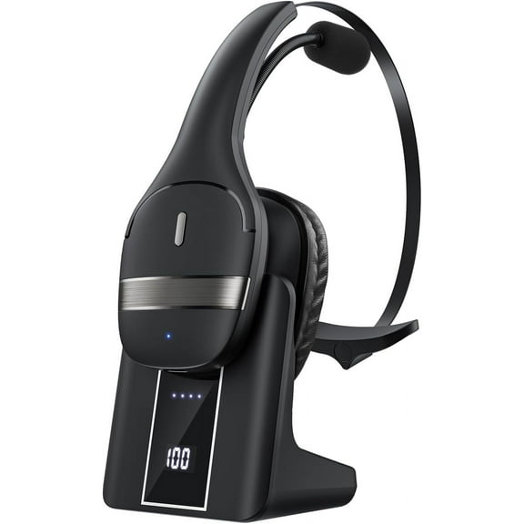 Bluetooth Headset, Wireless Headset with Mic, V5.3 PC Headset for Computer with Microphone for Work, 130H Playtime with LED Power Display Charging Base, Noise Canceling Microphone, Mute Button