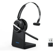 Bluetooth Headset, Wireless Headset with Microphone for PC, V5.2 Computer Headset with Noise Cancelling Mic, USB Dongle, Charging Base & Mute Button for Work, Cell Phones, Computer, Call Center, Zoom