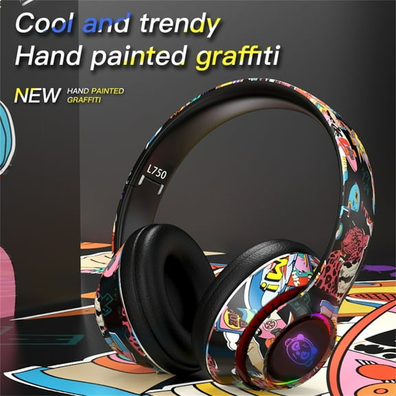 Bluetooth Headset for Workout Wireless Bluetooth Cool Graffiti Led Illuminated Gaming Headset for Kids Teens Adults, Headphones With Built-In Microphone, Compatible Ios And Android