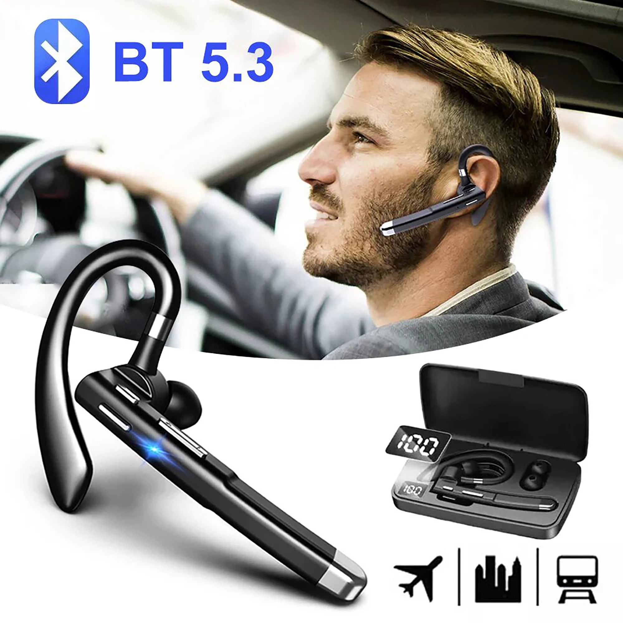 Bluetooth Headset for Cell Phones 500Hrs Standby Time with LED Charging Case 270 Degrees Rotatable Mic Hands Free Bluetooth 5.4 Version