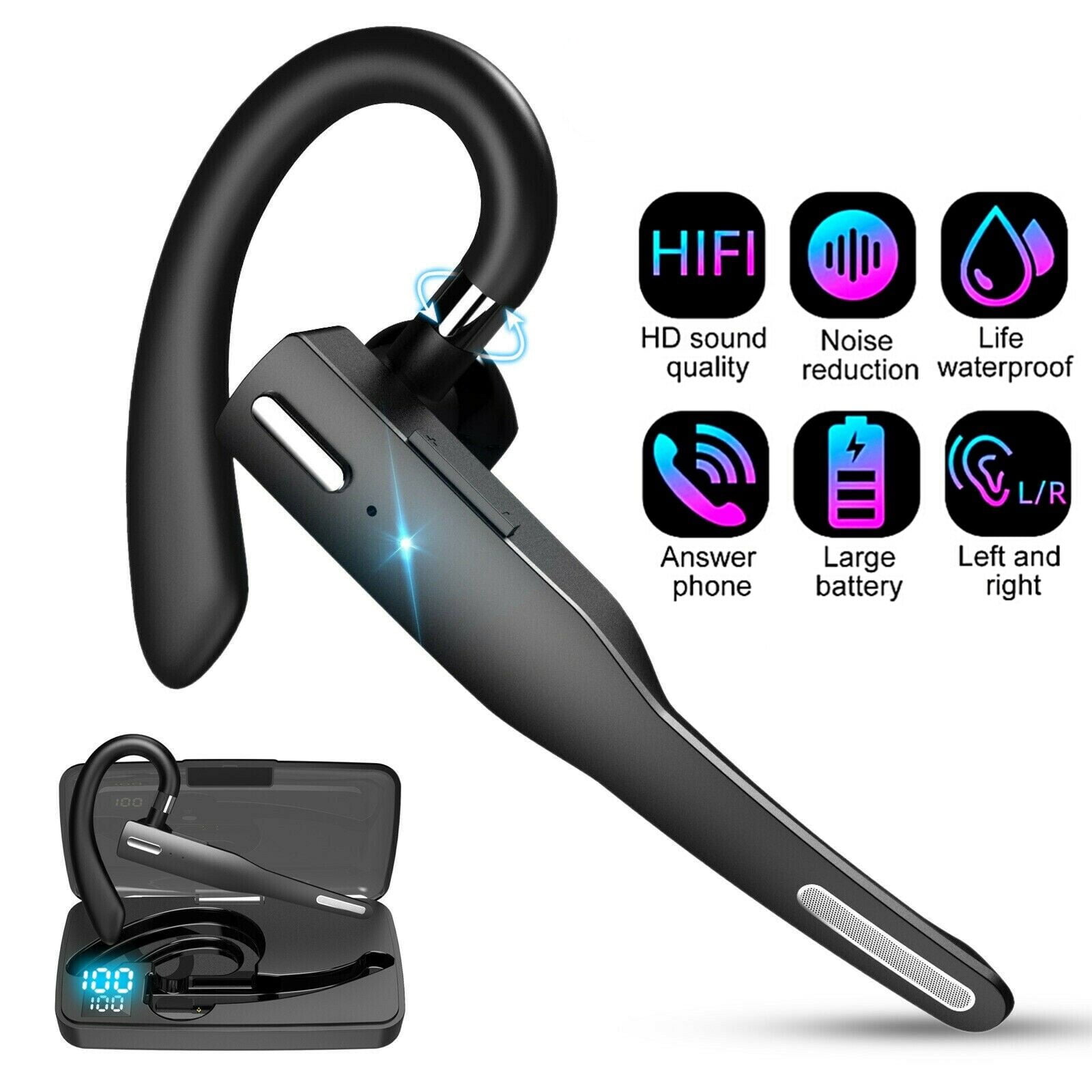 Bluetooth Headset with Dual Mic Wireless Earpiece InEar Mic Earbud