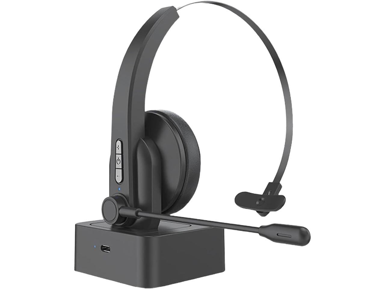 Bluetooth Headset with Microphone, Noise Cancelling Mic, On Ear Headphone Bluetooth 5.0 Over Ear Headphone for Truck Driver Office Black