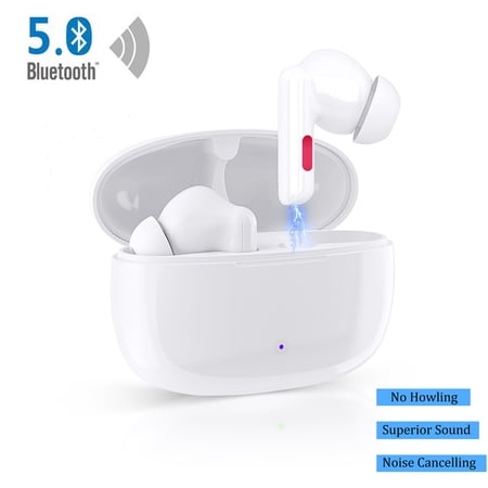 Bluetooth Hearing Amplifiers for Ears, Rechargeable Inner-Ear Personal Sound Amplifiers for Senior, Noise Reduction with Portable Charging Case, White
