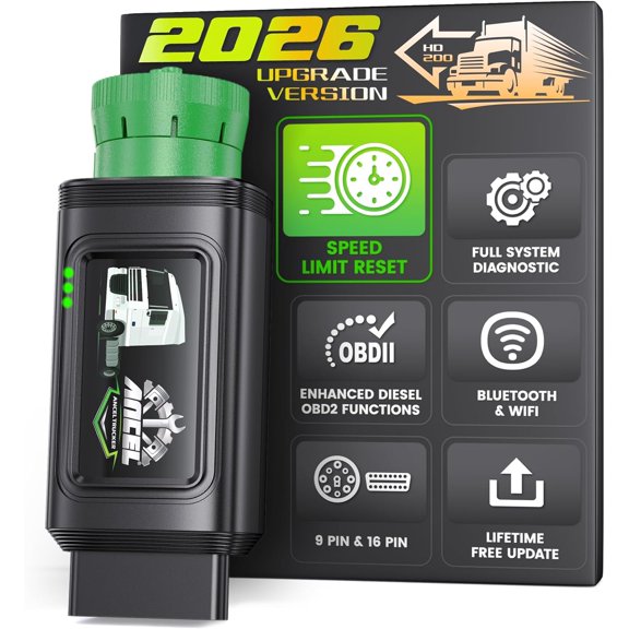 Bluetooth Heavy Duty Truck Scanner, Speed Limit and Idle Reset for Cummins & Caterpillar Engines, J1939/J1708 Diesel Code Reader & All-System Diagnostic Tool, Lifetime Free Updates