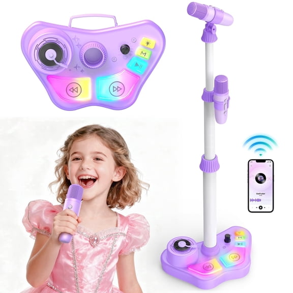 Bluetooth Karaoke Machine with Adjustable Stand, Karaoke Microphone for Kids, Gift for 3-8 Year Old Boys Girls for Birthday Christmas