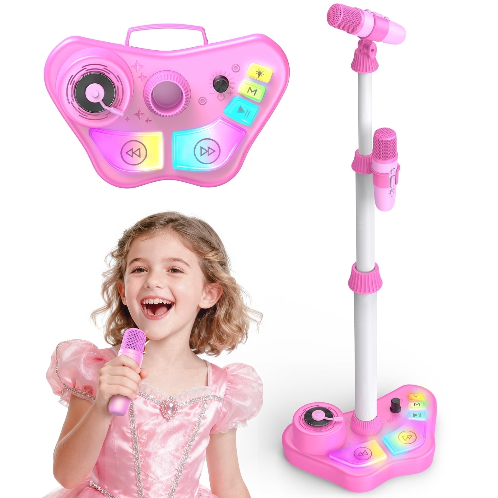 ATOPDREAM-US Bluetooth Karaoke Machine with Adjustable Stand, Karaoke Microphone for Kids, Gift for 3-8 Year Old Boys Girls for Birthday Christmas