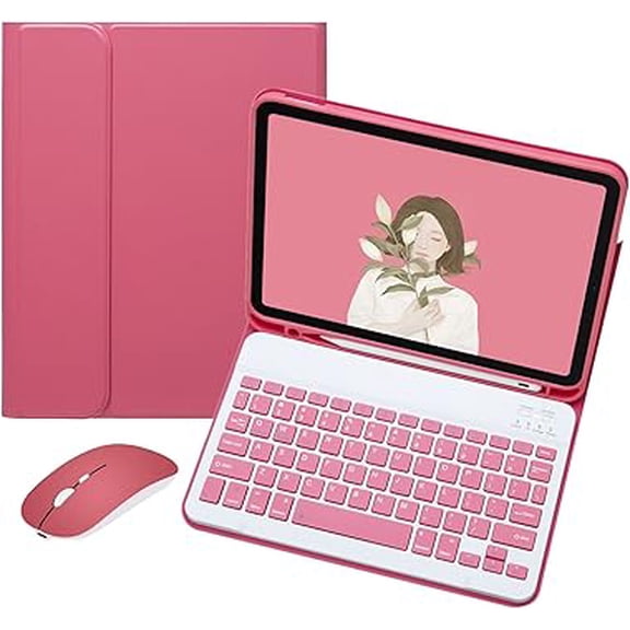Bluetooth Keyboard Case with Mouse for iPad 11"/10.9", Dark Pink