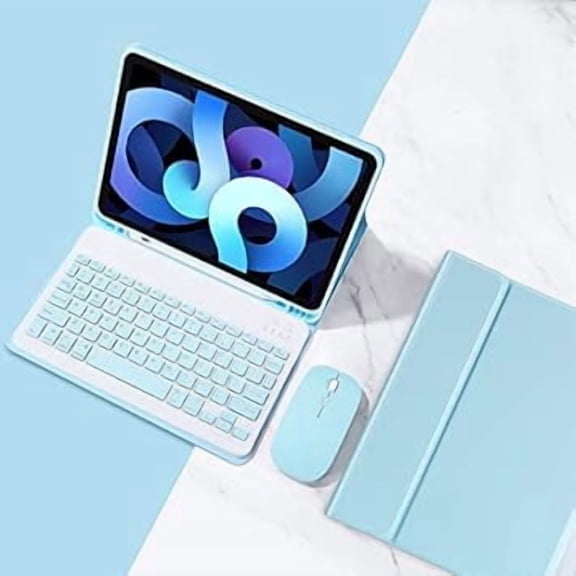 Bluetooth Keyboard Case with Mouse for iPad 7 /8/9/Air3/Pro10.5, Light blue
