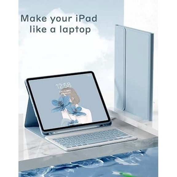 Bluetooth Keyboard Case with Mouse for iPad 7 /8/9/Air3/Pro10.5, Misty Blue