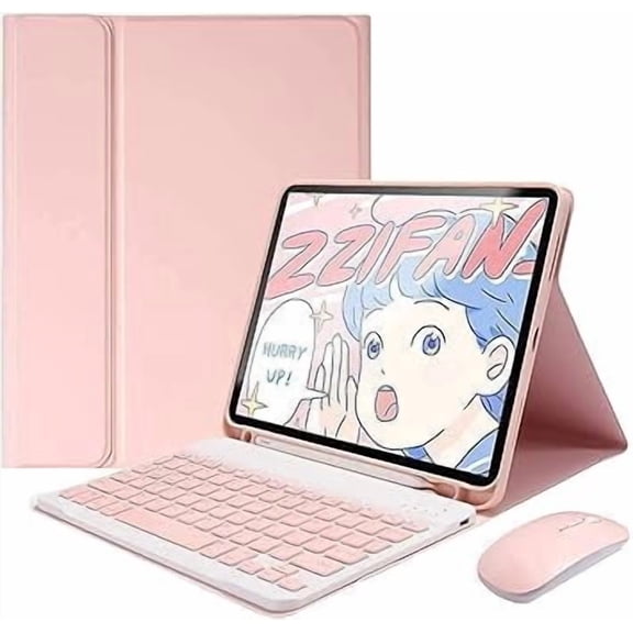 Bluetooth Keyboard Case with Mouse for iPad 7 /8/9/Air3/Pro10.5, Pink