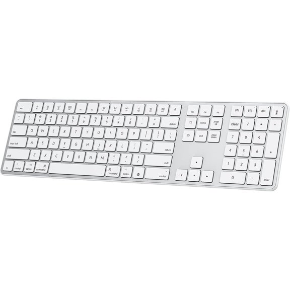 Bluetooth Keyboard Compatible with Mac, with Numeric Keypad, Rechargeable Wireless Keyboard Compatible with MacBook Pro/Air, iMac, Mac mini/Pro Laptop and PC (Silver)