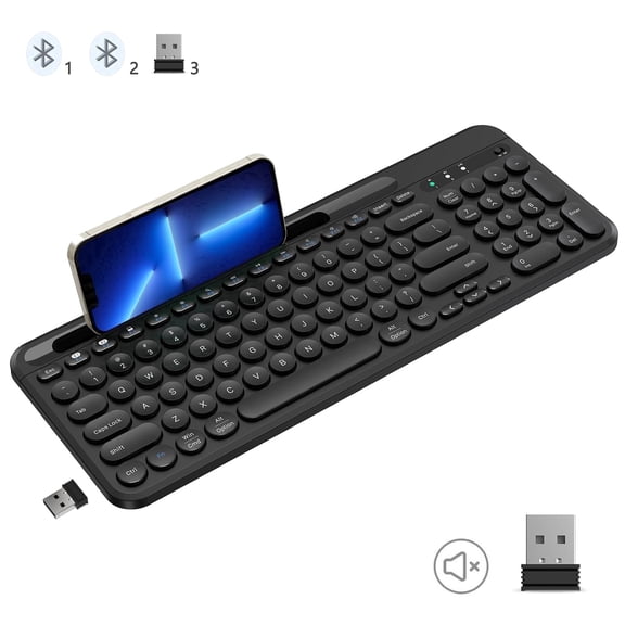 Bluetooth Keyboard, RaceGT Wireless Dual Mode (BT 5.1+2.4G USB) Keyboard with Phone Holder, Silent Computer Keyboard for iPad iPhone MacBook Windows PC Laptop Tablet Phone Android Mac, Black