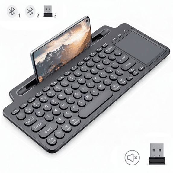 Bluetooth Keyboard, Dual Mode (BT 5.3+2.4G) Wireless Keyboard with Touchpad Computer Keyboard for Windows PC Laptop iPad Smartphone Tablet Android Mac, Black