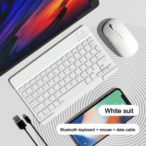 Bluetooth Keyboard Mouse Combo, Portable Wireless Keyboard Mouse for PC Tablet, Ultra Thin Rechargeable Bluetooth 3.0 Keyboard with Multi Device Compatibility, White