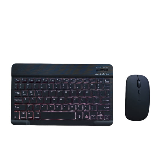 Bluetooth Keyboard and Mouse Combo for iPad - Rechargeable Wireless Keyboard & Mouse with 7-Color Backlit Compatible with iPad 9th/8th Gen, iPad Pro/Air/Mini, iPhone14/13/12 Pro,black-E