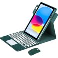 thumbnail image 1 of Bluetooth Keyboard Mouse Folio Case for iPad 10 2022, 360 Degree Rotatable Cover with Trackpad & Pencil Holder,Green, 1 of 6