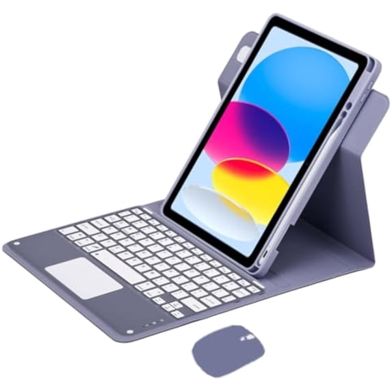 Bluetooth Keyboard Mouse Folio Case for iPad 10 2022, 360 Degree Rotatable Cover with Trackpad & Pencil Holder,Lavender Gray
