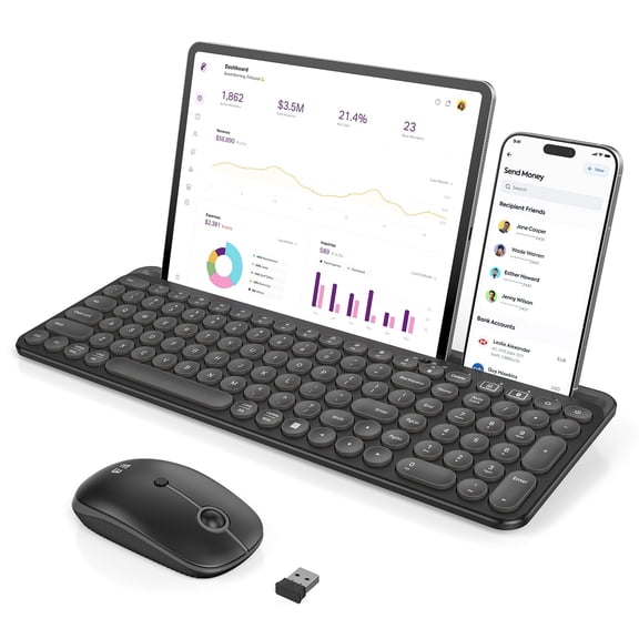 Bluetooth Keyboard and Mouse for iPad, CTU-301 Wireless Multi-Device Connection Bluetooth+2.4G Keyboard Mouse Combo with Tablet Holder for iPad/MacBook/Windows, iOS/Andriod/Phone, Black