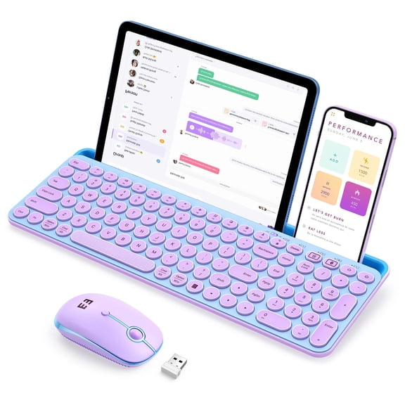 Bluetooth Keyboard and Mouse for iPad, CTU-301 Wireless Multi-Device Connection Bluetooth+2.4G Keyboard Mouse Combo with Tablet Holder for iPad/Macbook/Windows, iOS/Andriod/Phone, Blue & Purple