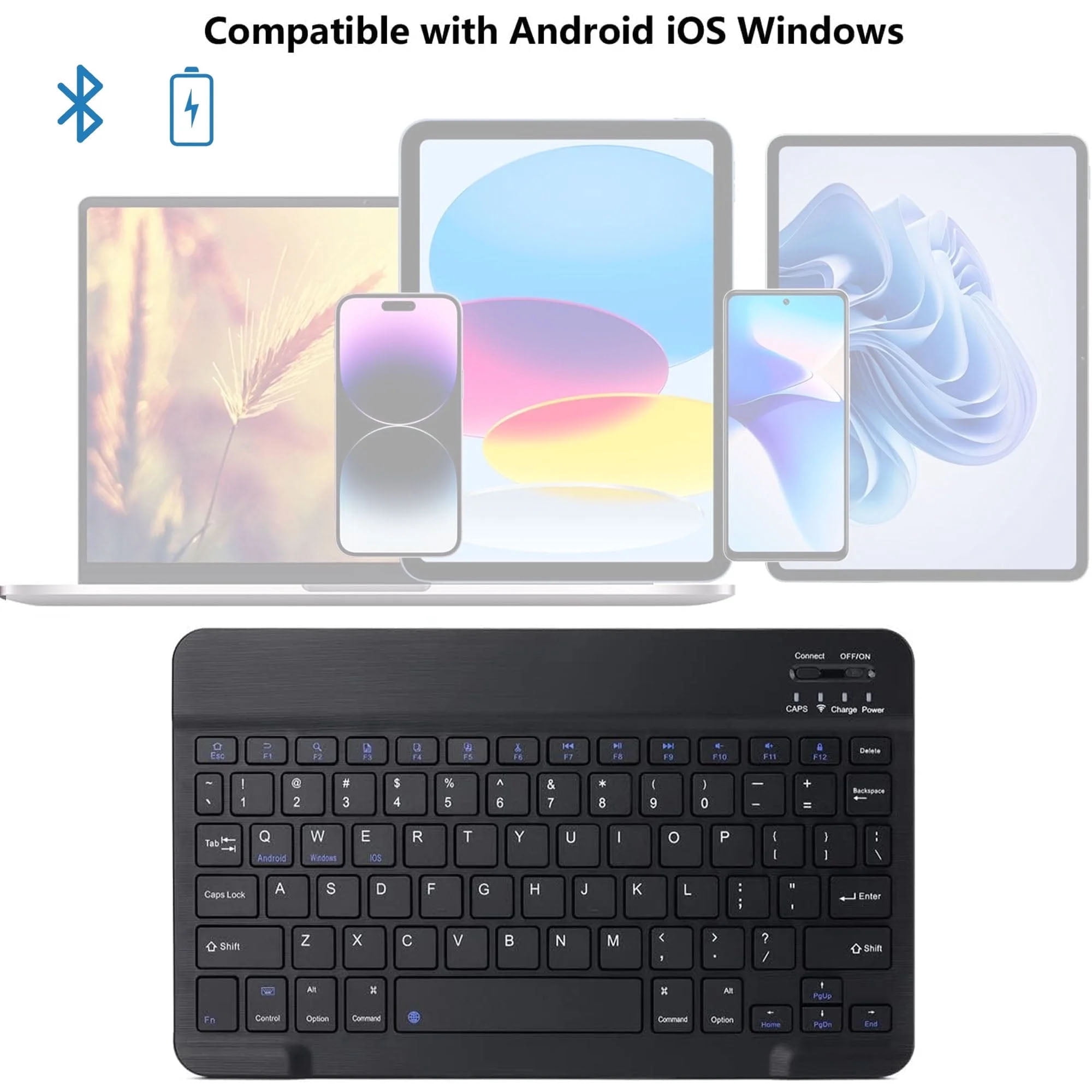 Peduu, Ultra-Slim Bluetooth Keyboard, 10 inch, Black - Walmart.com