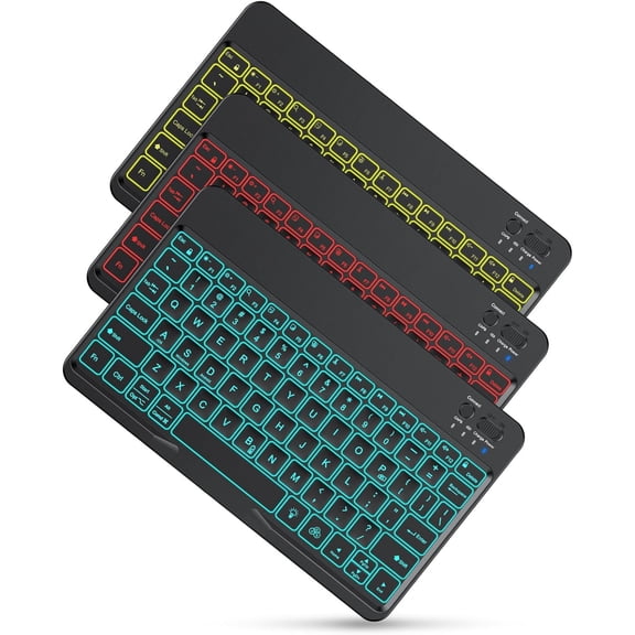 Bluetooth Keyboard for Tablet/Android/Windows/iOS, with 7 Colors Backlight Rechargeable Wireless Mini Keyboard for Galaxy Tab A9+ / S9 FE / S10 / S11 / A11 Series etc, Black