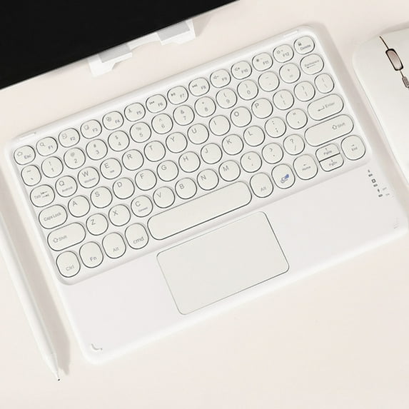 Bluetooth Keyboard with Touchpad, Wireless Round Cap Keyboard for Android PC Tablet, Ultra Thin Portable Rechargeable BT 3.0 Keyboard, Black White Yellow Mint Green Pink, 24.5x17x0.6cm