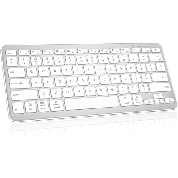 Bluetooth Keyboard, Ultra-Slim Wireless Keyboard for iPad, Rechargeable Ergonomic Computer Keyboard for iOS, Android, Windows PC Tablets Phone, White Silver