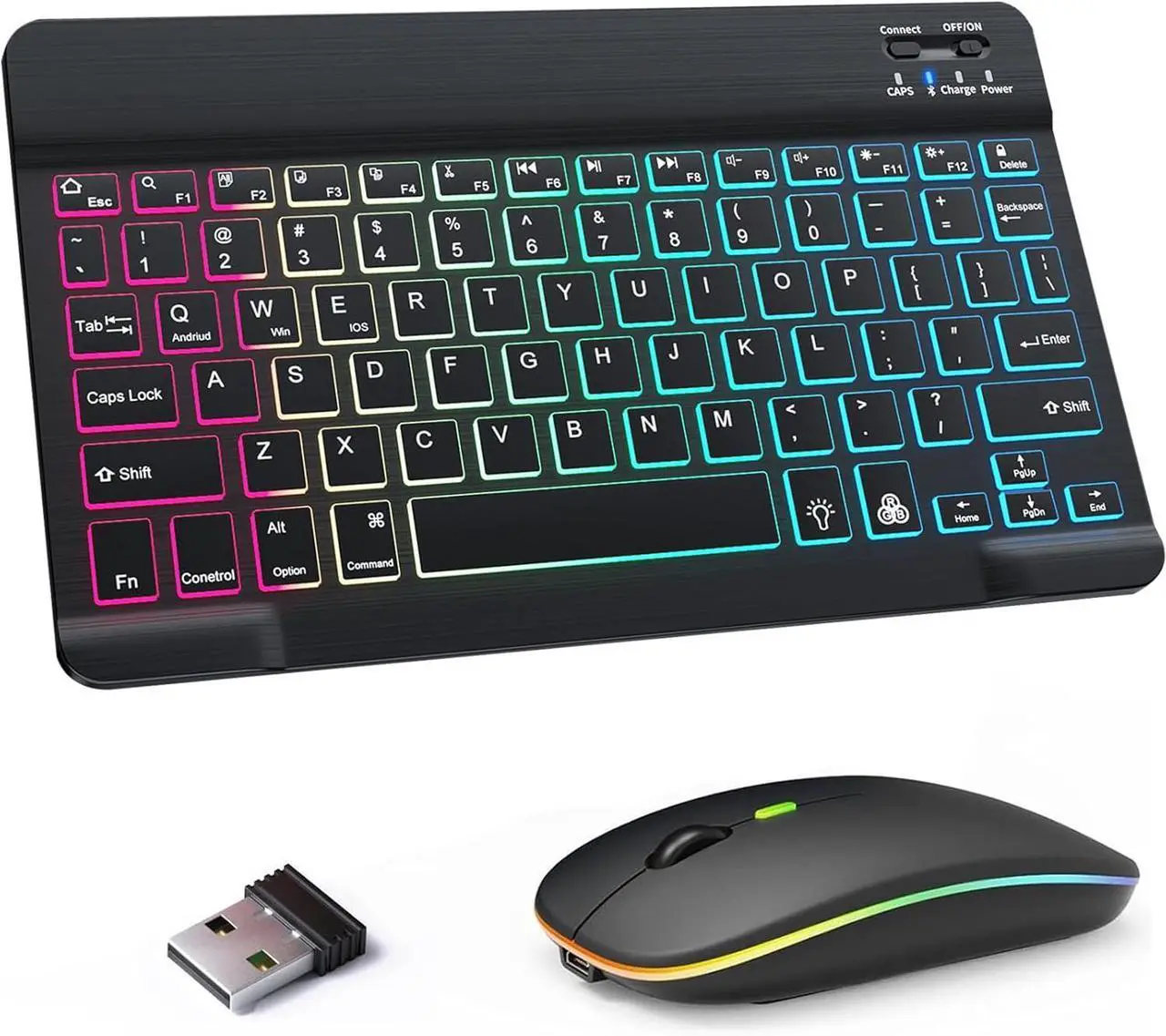 Bluetooth Keyboard and Mouse Combo with 7-Color Backlit, Rechargeable ...