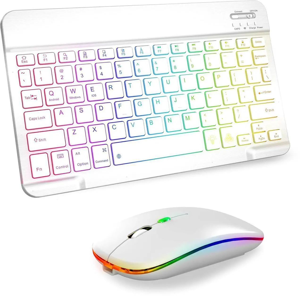 Bluetooth Keyboard and Mouse Combo with 7-Color Backlit, Rechargeable Wireless Keyboard for iPad/Samsung/Tablet/PC/Laptop/iPhone/iOS/Windows/Android