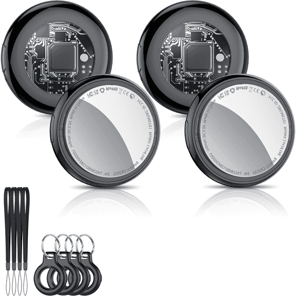 Bluetooth Tracker, Smart Air Tracker Tags-4 Pack, Key Finder and Item Locator Works with Apple Find My (iOS Only), with Protective Case/Key Ring/Lanyard, Tracker Tag for Keys/Luggage/Wallet, etc.