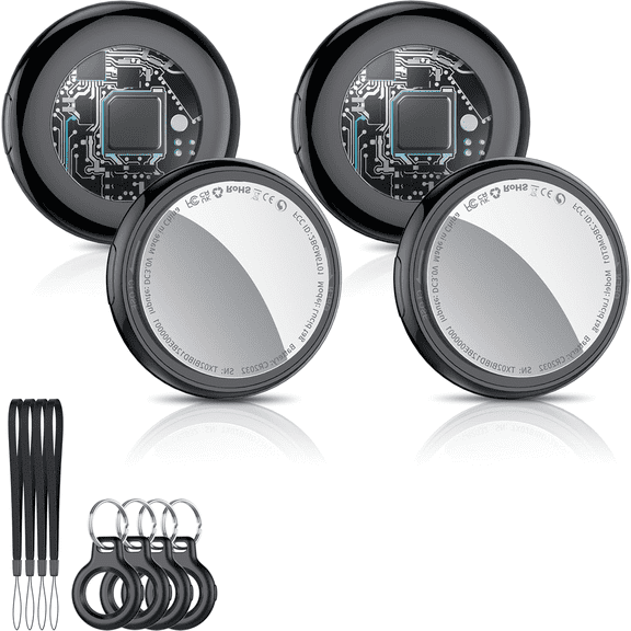 Bluetooth Tracker, Smart Air Tracker Tags-4 Pack, Key Finder and Item Locator Works with Apple Find My (iOS Only), with Protective Case/Key Ring/Lanyard, Tracker Tag for Keys/Luggage/Wallet, etc.